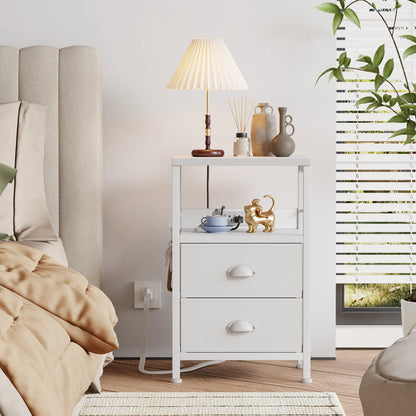 Nightstand with Drawers & Shelf Bedside End Table for Bedroom,White
