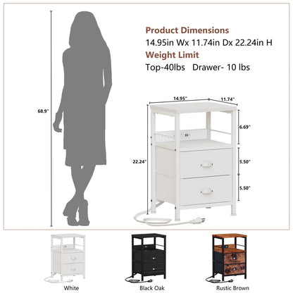 Nightstand with Drawers & Shelf Bedside End Table for Bedroom,White