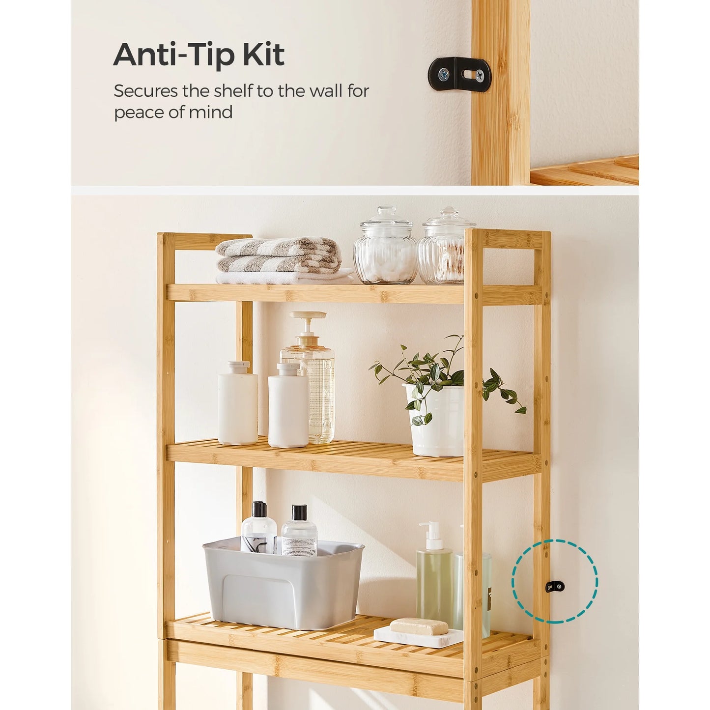 3-Tier Over The Toilet Storage Bamboo Over Toilet Shelf Bathroom Storage Organizer with Adjustable Shelf Natural