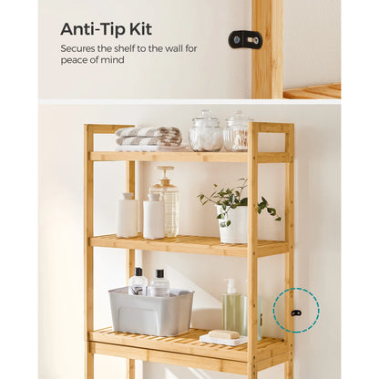 3-Tier Over The Toilet Storage Bamboo Over Toilet Shelf Bathroom Storage Organizer with Adjustable Shelf Natural