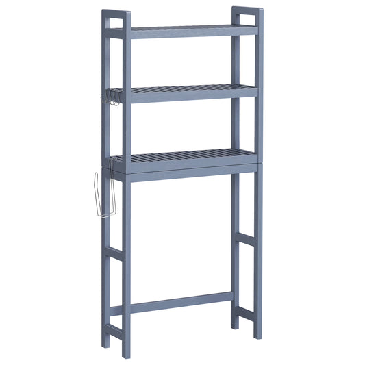 3-Tier Over The Toilet Storage Bamboo Over Toilet Shelf Bathroom Storage Organizer with Adjustable Shelf, Grey