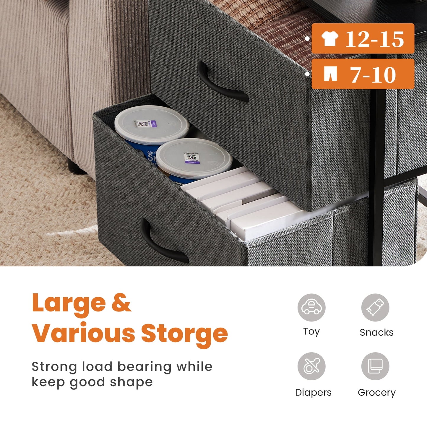 Nightstand, End Table Side Table with 2 Fabric Drawers Bedside Table for Bedroom, Closet