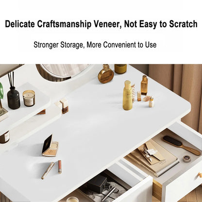 Modern White Vanity Desk with Mirror, Solid Wood Makeup Vanity Dressing Table for Women Girls (Without Stool and LED)