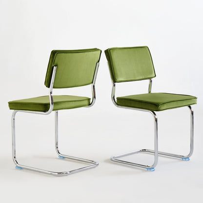 Green Velvet Dining Chairs,Mid Century Morden Dining Chairs, Minimalistic Style Kitchen & Dining Room Chairs, Upholstered Comfort Chairs with Chrome Metal Legs, set of 2
