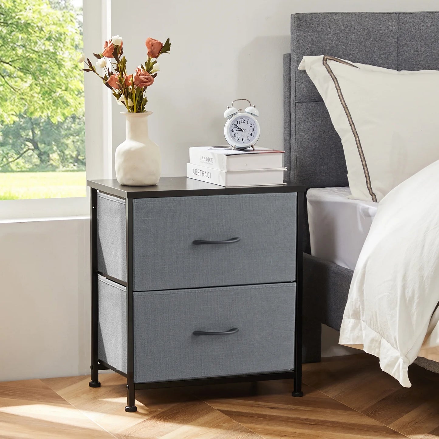 Nightstand, End Table Side Table with 2 Fabric Drawers Bedside Table for Bedroom, Closet