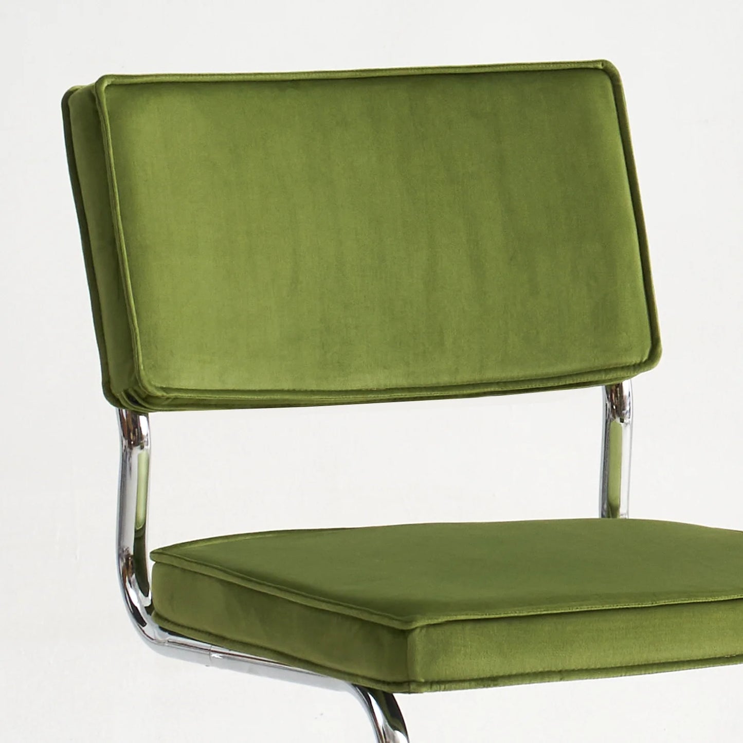 Green Velvet Dining Chairs,Mid Century Morden Dining Chairs, Minimalistic Style Kitchen & Dining Room Chairs, Upholstered Comfort Chairs with Chrome Metal Legs, set of 2