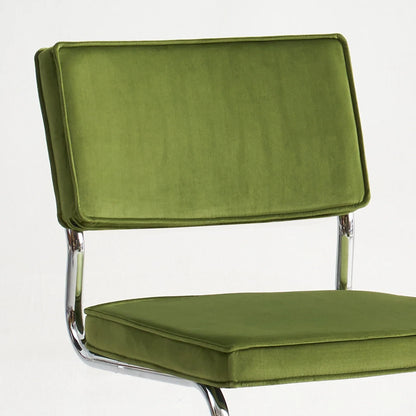 Green Velvet Dining Chairs,Mid Century Morden Dining Chairs, Minimalistic Style Kitchen & Dining Room Chairs, Upholstered Comfort Chairs with Chrome Metal Legs, set of 2