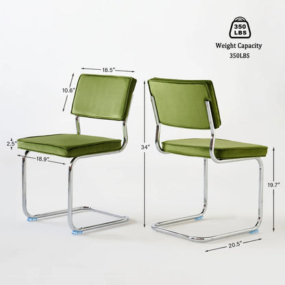 Green Velvet Dining Chairs,Mid Century Morden Dining Chairs, Minimalistic Style Kitchen & Dining Room Chairs, Upholstered Comfort Chairs with Chrome Metal Legs, set of 2