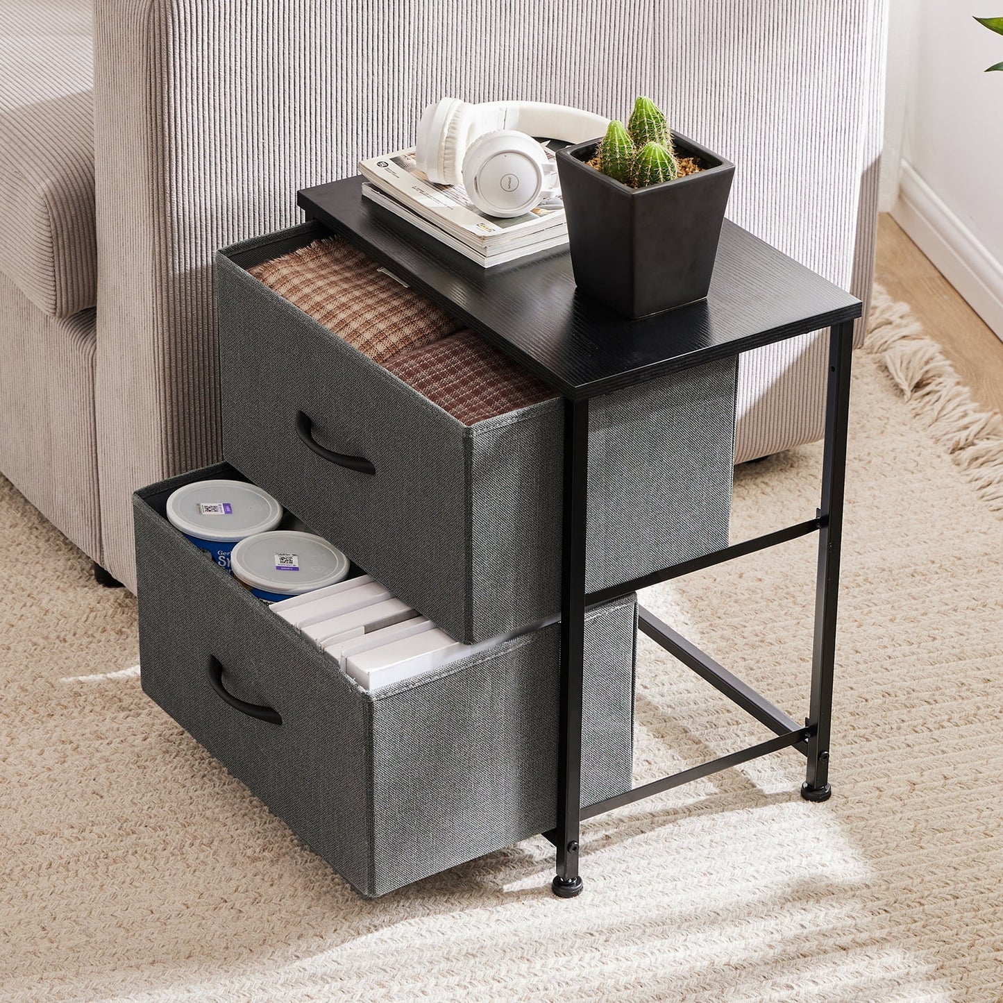 Nightstand, End Table Side Table with 2 Fabric Drawers Bedside Table for Bedroom, Closet