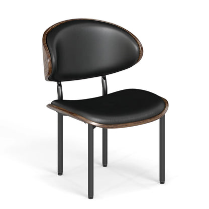 Dining Chairs Set of 2,Modern Living Room Chairs,Upholstered Leather Kitchen Chairs for Dining Room and Vanity with Cushion Seat,Metal Legs,Mid-Century Modern Round Design,Easy Assembly,Black