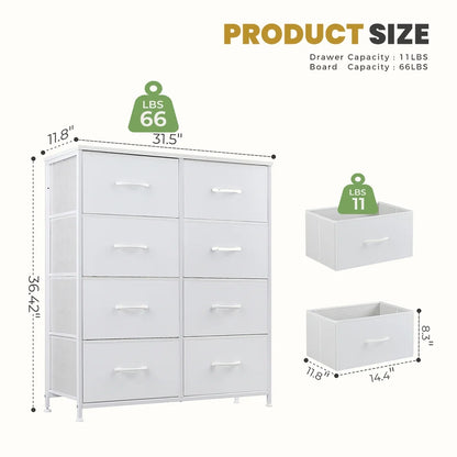 Chest of Dressers with 8 Fabric Drawers, Drawer Cabinet, Organization Furniture for Kitchen, Office, Hallway, White-1