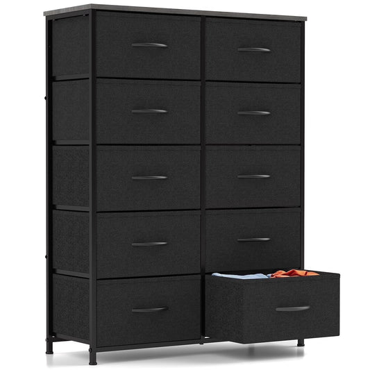 10-Drawer Fabric Dresser Storage Chest for Bedroom, Closet, Entryway, Storage Furniture for Adults, Black