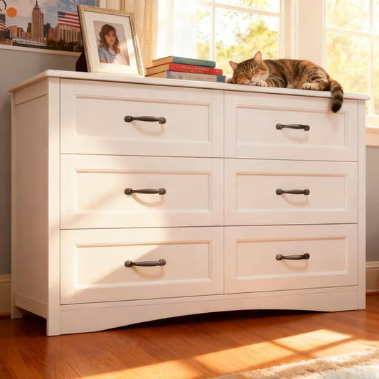 Dresser for Bedroom, 6 Drawer Dresser with Metal Handle, Chest of Drawers for Living Room