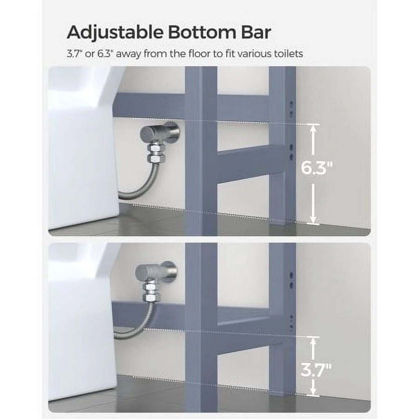 3-Tier Over The Toilet Storage Bamboo Over Toilet Shelf Bathroom Storage Organizer with Adjustable Shelf, Grey