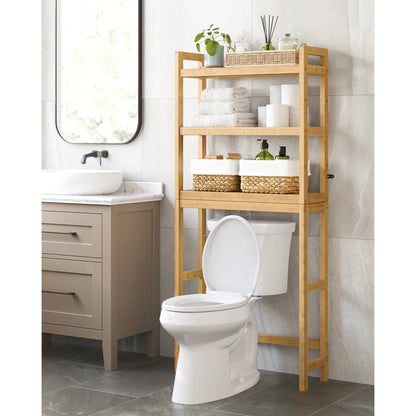 3-Tier Over The Toilet Storage Bamboo Over Toilet Shelf Bathroom Storage Organizer with Adjustable Shelf Natural