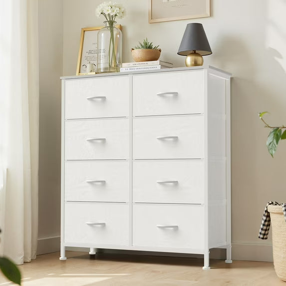 Chest of Dressers with 8 Fabric Drawers, Drawer Cabinet, Organization Furniture for Kitchen, Office, Hallway, White-1